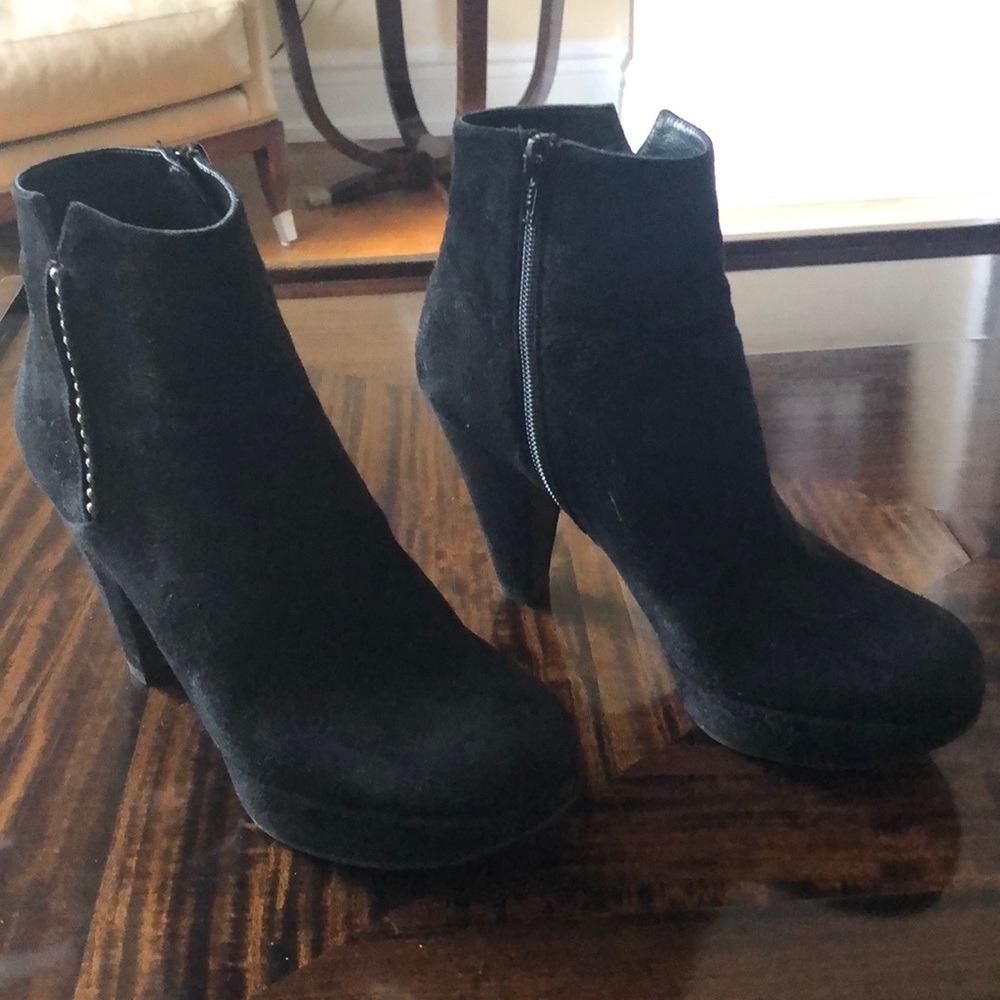 Stuart Weitzman black suede booties.